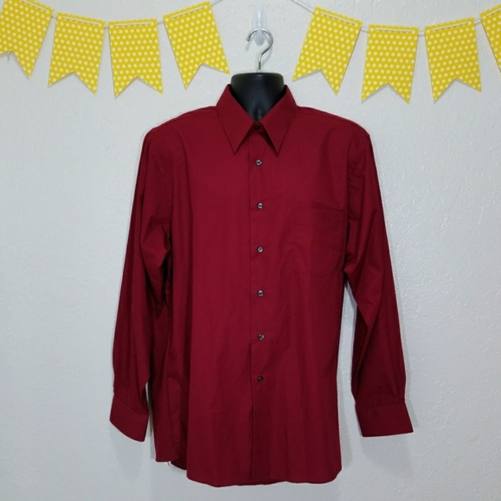 VanHeusen Burgandy Red Poplin Button Up Shirt *F20